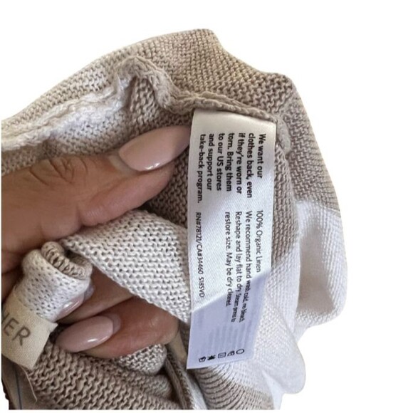 Eileen Fisher Beige Organic Linen Sweater Women’s Neutral Stripe 3/4 Sleeve - Picture 7 of 7